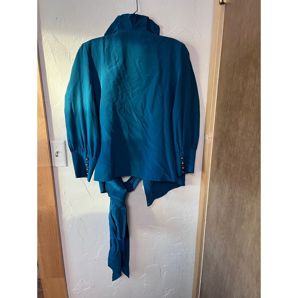 DIANE VON FURSTENBERG Silk Teal Ruffle Front Wrap‎ Blouse Size 10 - Picture 5 of 5